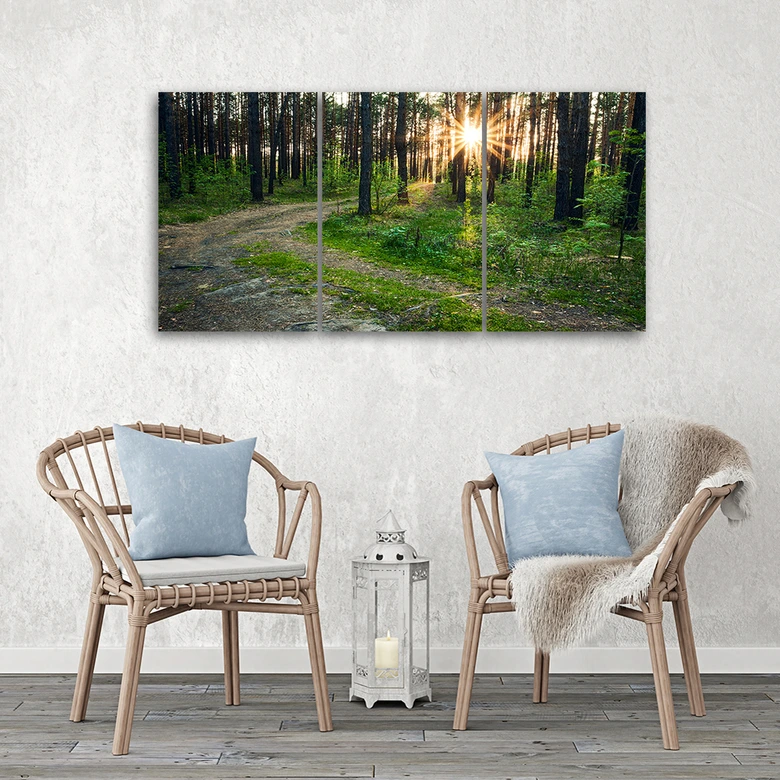 Leinwandbild 3-teilig, Wald Natur Straße Landschaft 