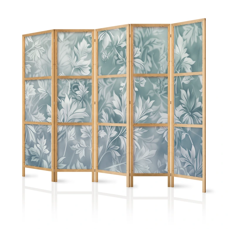 Japanischer Paravent, Raumteiler freistehend, Trennwand - Ornaments in Worn Muted Turquoises 