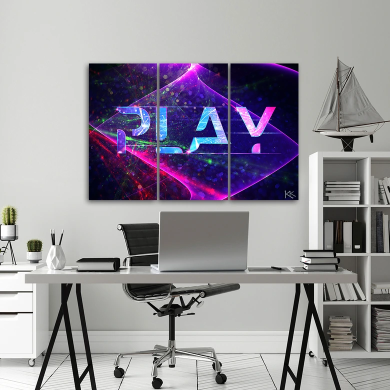 3 stuks canvas print, The inscription play abstraction 
