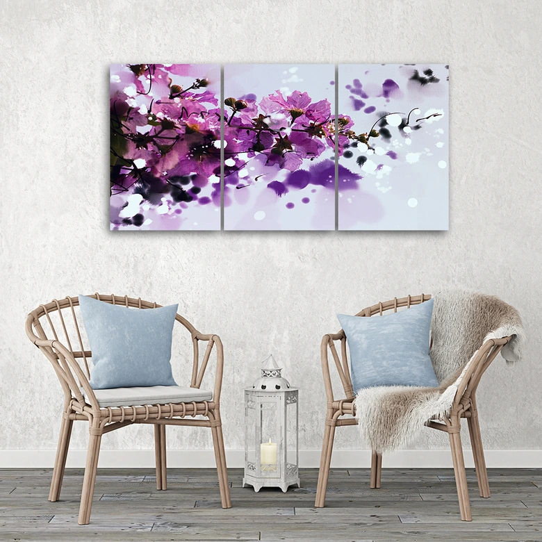 Leinwandbild 3-teilig, Blumen Lila Natur 