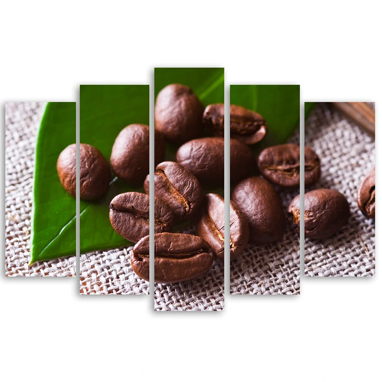 Wandbild 5-teilig, Kaffeebohnen-Blatt 