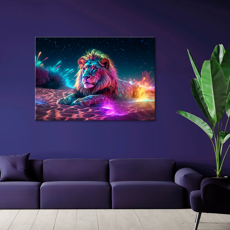 Leinwandbild, Neon Löwe Natur Abstraktion 