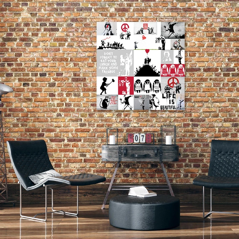 Leinwandbild, Banksy Street Art Graffiti Collage 