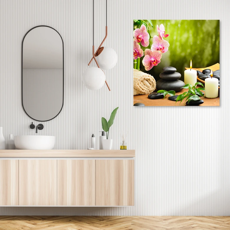 Leinwandbild, Orchideen Kerzen Zen Steine 