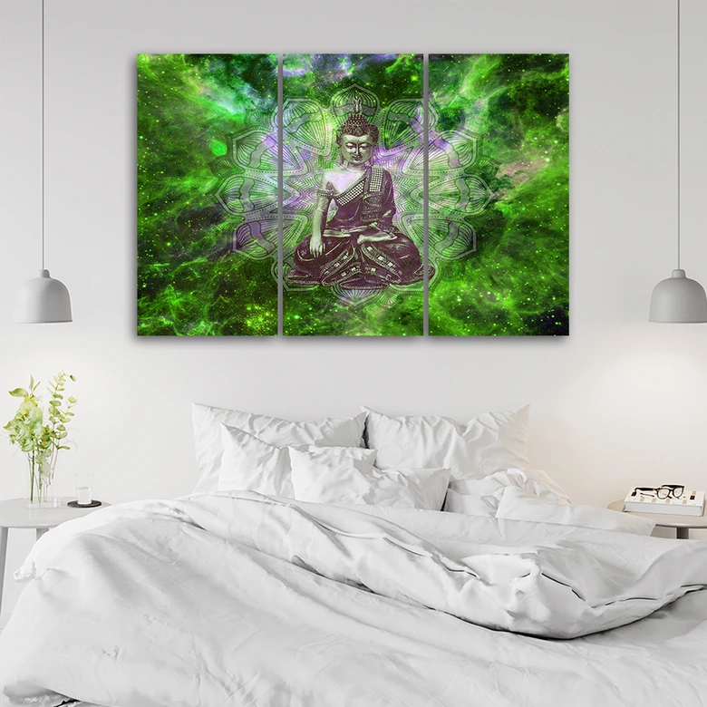 Leinwandbild 3-teilig, Buddha Mandala Natur Grün 