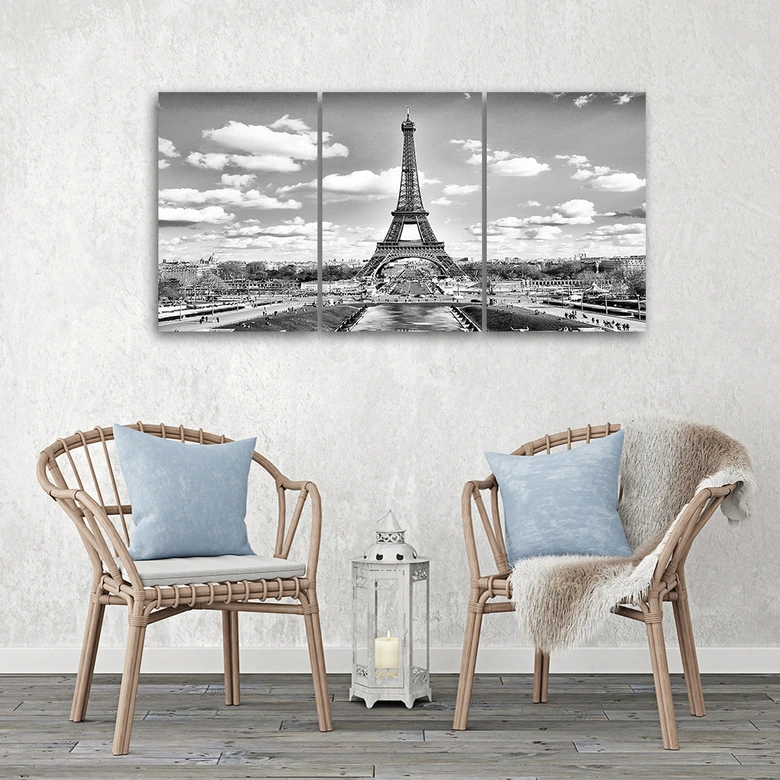 3-delig canvas zwart-wit Eiffeltoren 
