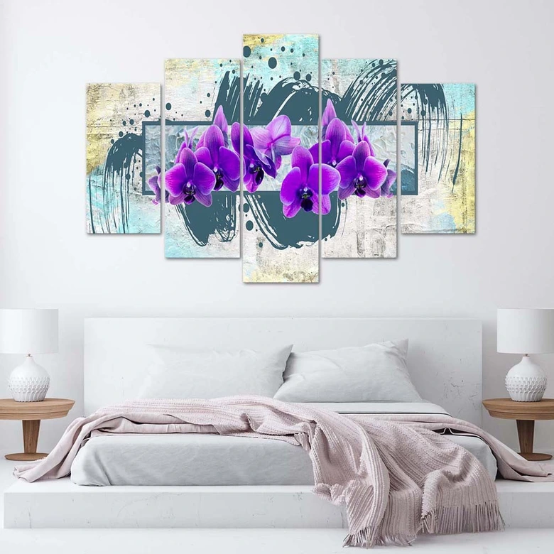 5 stuk canvas print, orchideeën violette abstractie 
