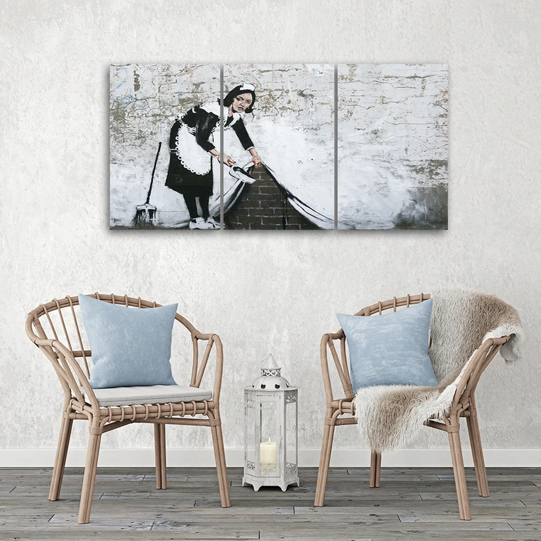 Impression sur toile en 3 parties, Banksy Maid Street Art 