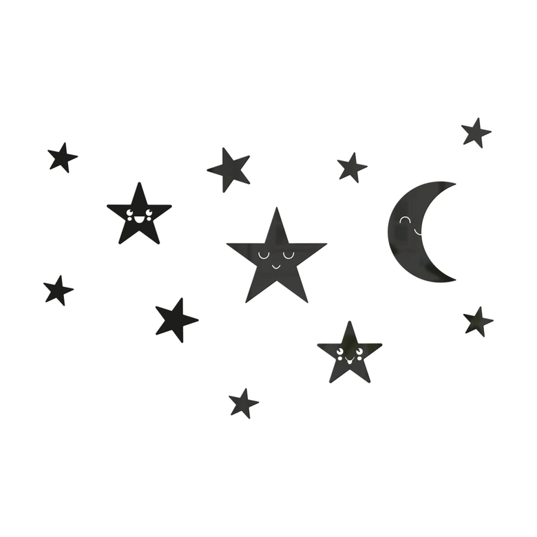Vægdekoration akrylglas Måne- og stjernesæt - Kawaii 