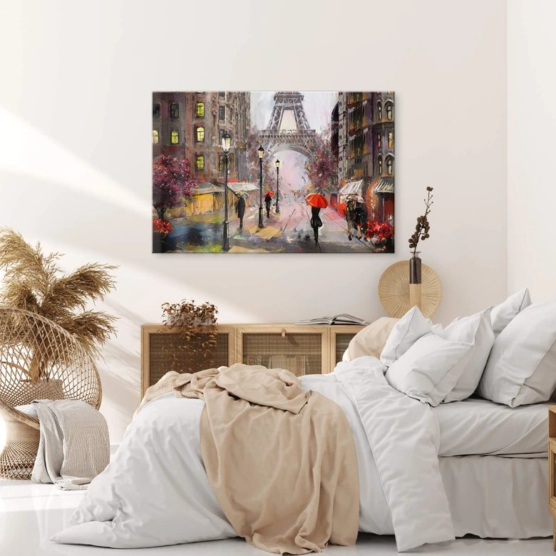 Acrylglasbild Roter Schirm in Paris Aquarell 