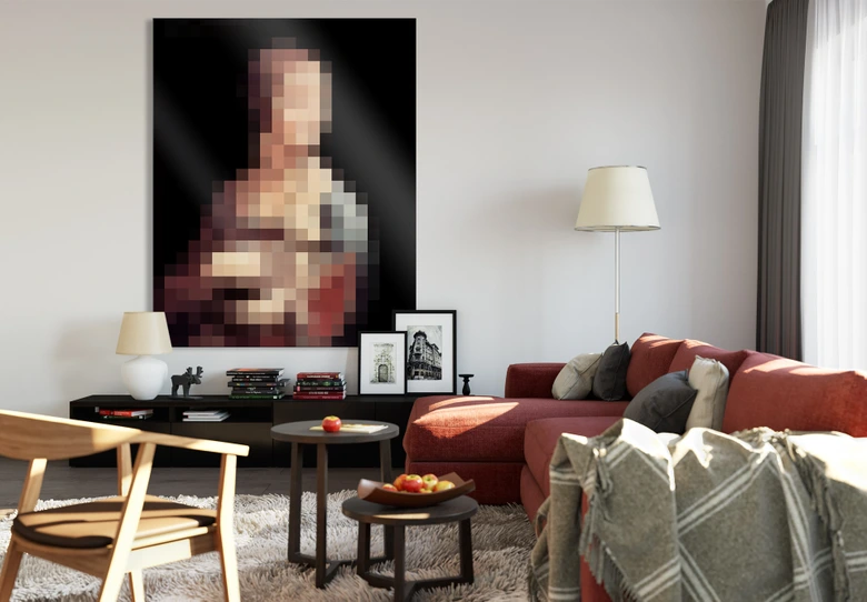 Acrylglasbild Pixelart - da Vinci - Die Dame mit dem Hermelin 