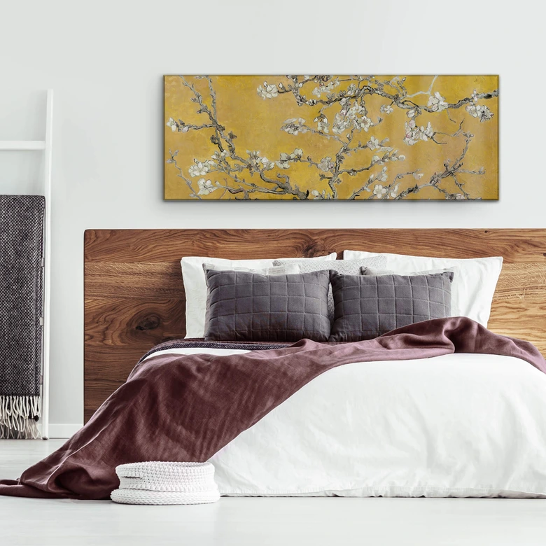 Tableau en verre acrylique van Gogh - Amandier en fleurs ocre - Panorama 
