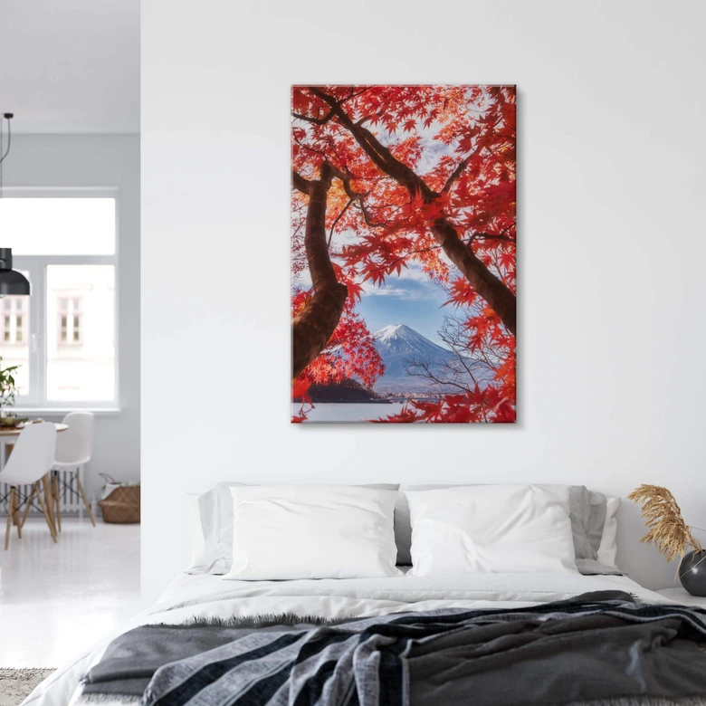 Tableau en verre acrylique Samejima - Feuilles rouges 