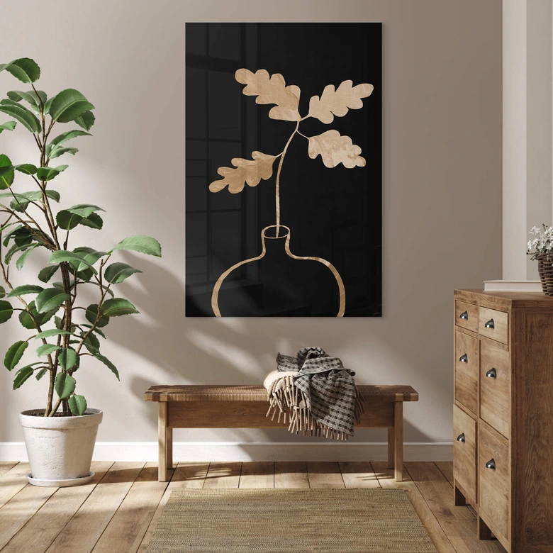 Acrylglasbild 1X Studio - Goldene Eichenblätter in einer Vase 