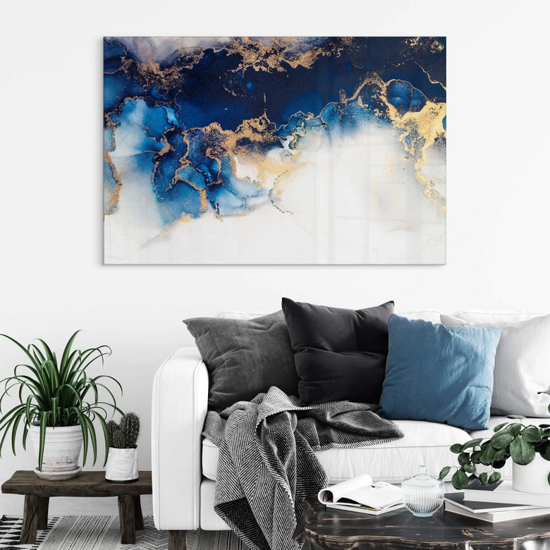 Acrylic print Abstract marble with blue and gold effect 