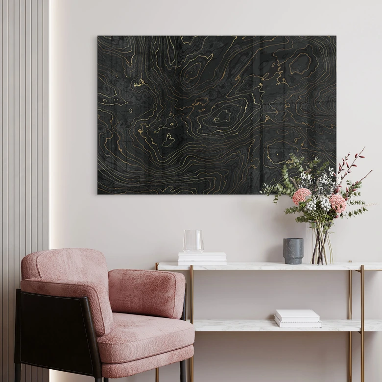 Acrylglasbild Abstrakte Linien Schwarz-gold - Amini 