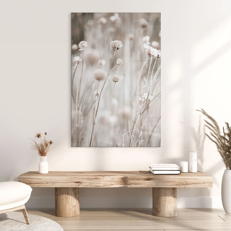 Tableau en verre acrylique Fleurs séchées dans des tons doux - Annie 