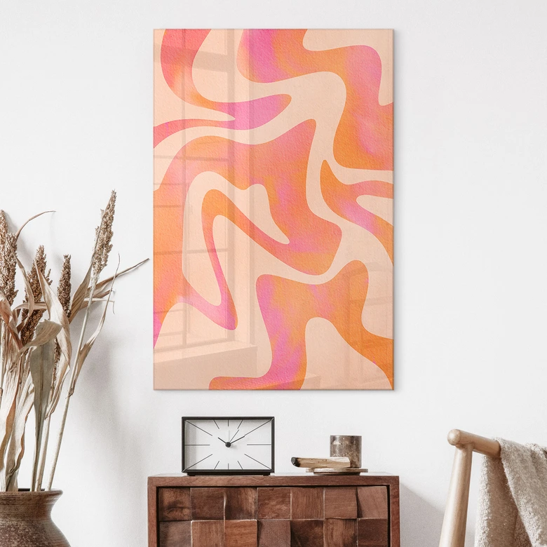 Acrylglasbild Abstrakte Wellen in Orange-pink - Bloom 