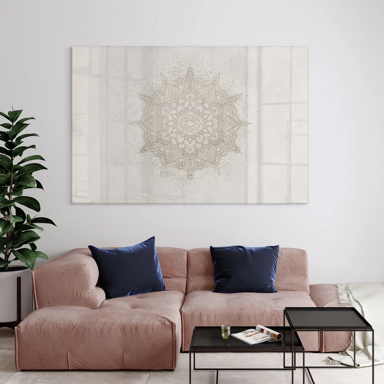 Acrylglasbild Boho Ornament in Leinenoptik, Mandala - Bloomery Decor 
