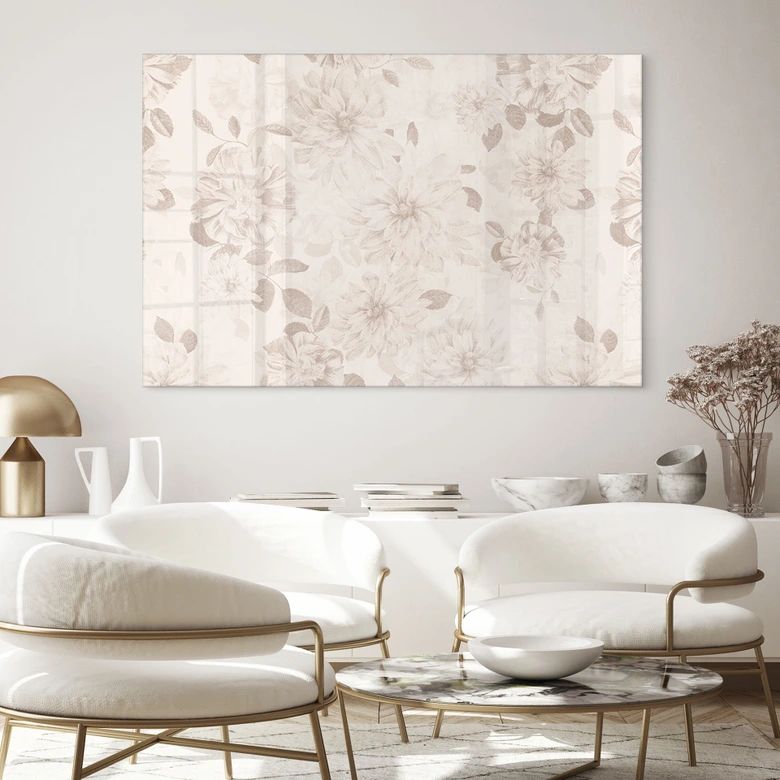 Tableau en verre acrylique Dahlias Shabby Chic Beige - Bloomery Decor 