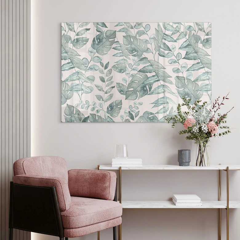 Tableau en verre acrylique Feuilles de jungle aquarelle crème - Bloomery Decor 