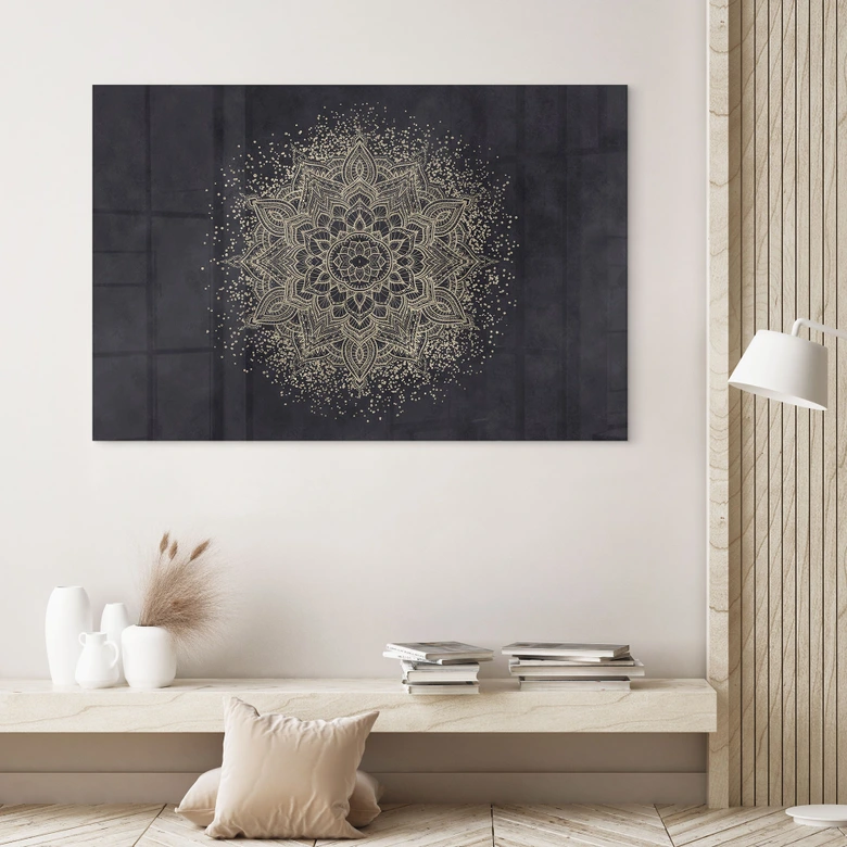 Acrylglasbild Elegantes Mandala in Schwarz-Gold - Bloomery Decor 