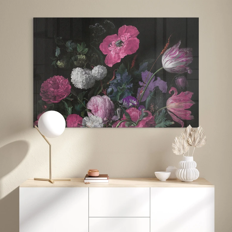 Tableau en verre acrylique Bouquet floral style mignonnette - Bloomery Decor 