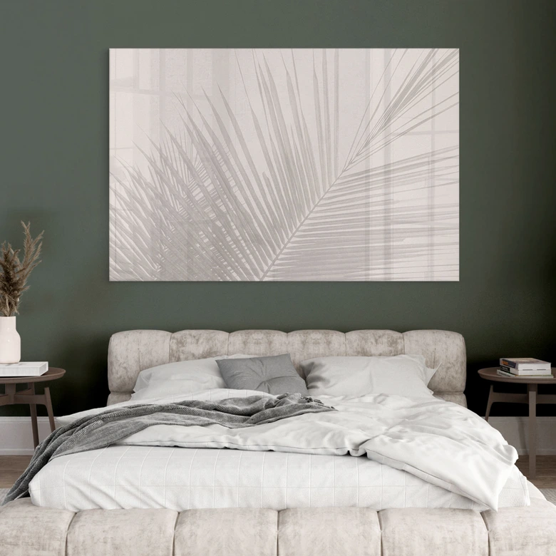 Acrylglasbild Palmenblätter in Leinenoptik - Bloomery Decor 