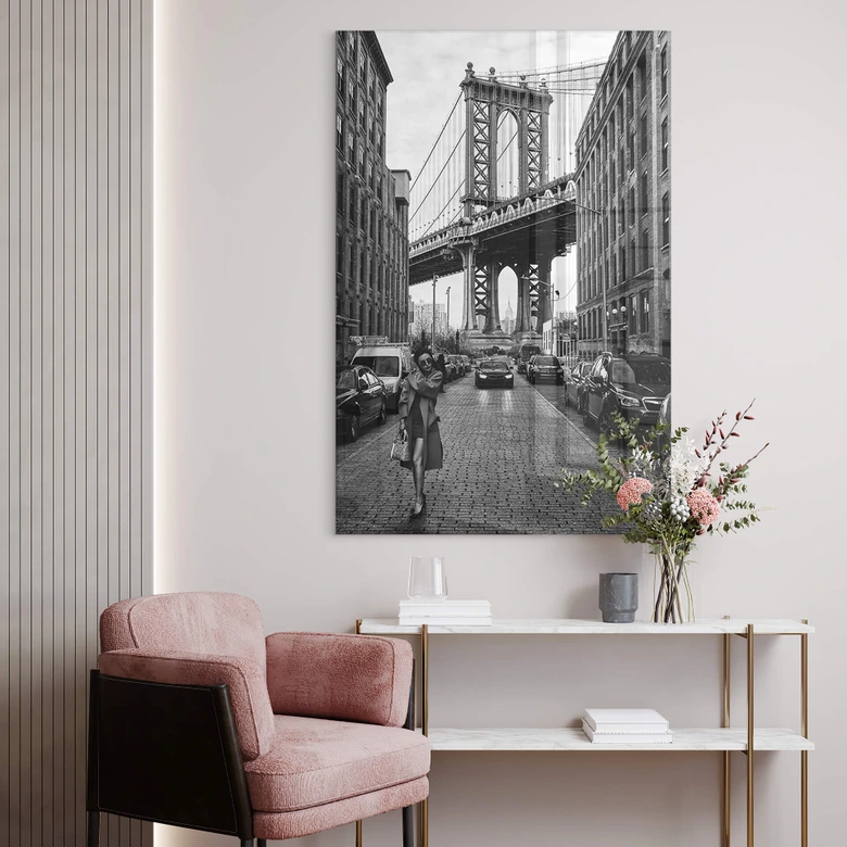 Acrylglasbild Bolton - Stilvoll in Manhattan mit ikonischer Brooklyn Bridge 