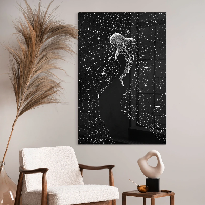 Tableau en verre acrylique requin-baleine dans l'océan des étoiles - Cakir 