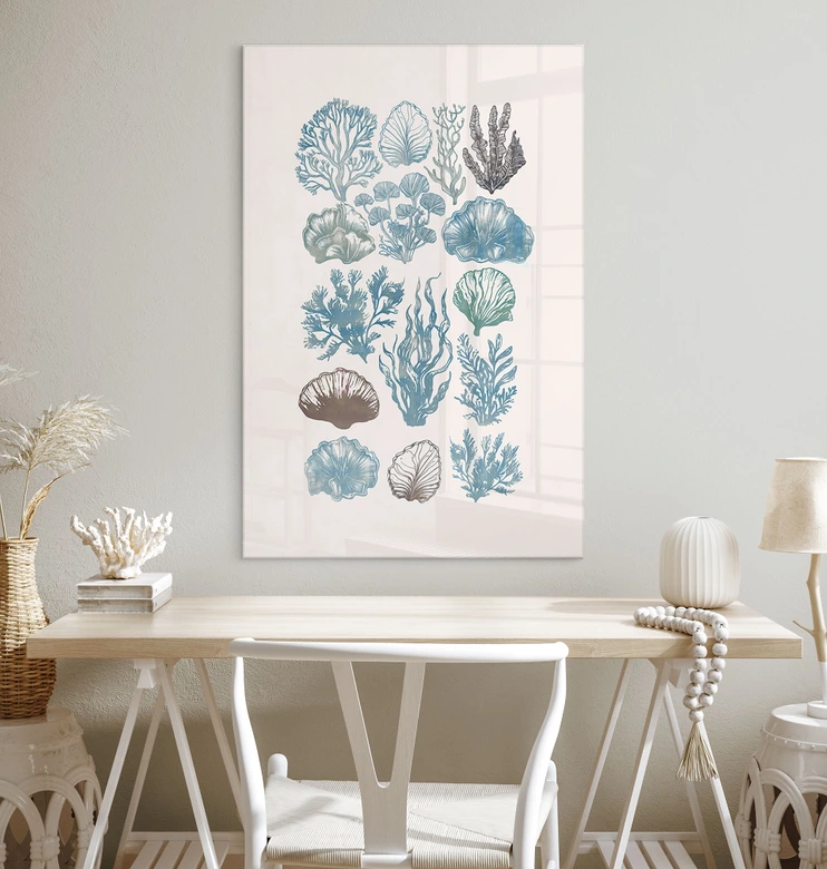 Tableau en verre acrylique Algues et coquillages en filigrane - casa cartissi 