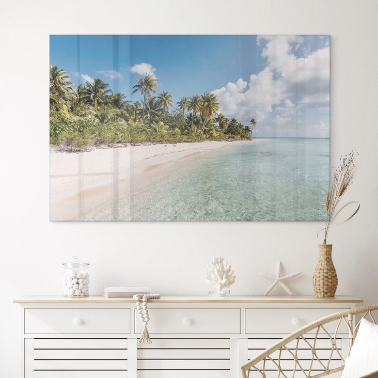 Tableau en verre acrylique Plage de palmiers dans les mers du Sud - Colombo 