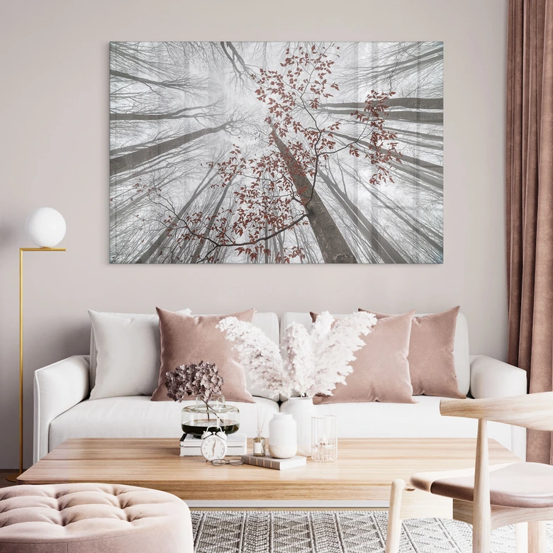 Tableau sur verre acrylique Cimes d'arbres aux feuilles rouges - Coman 