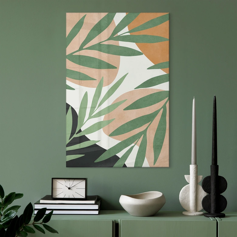 Tableau en verre acrylique Branches abstraites au look tropical - Costa 