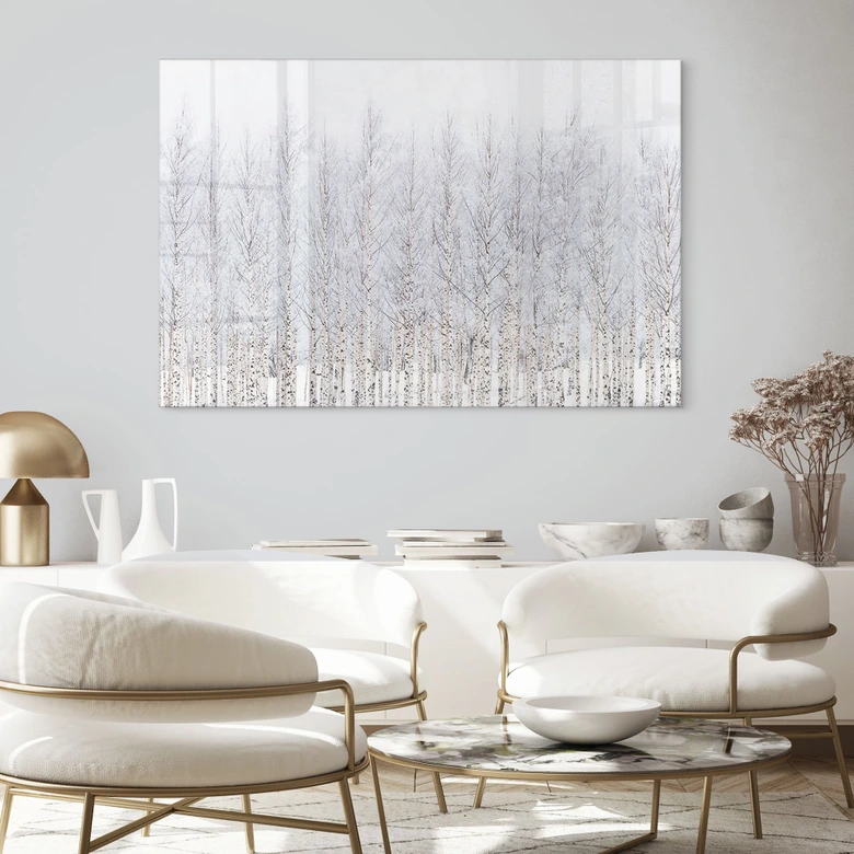 Tableau en verre acrylique Forêt de bouleaux en hiver - EMELIEmaria 