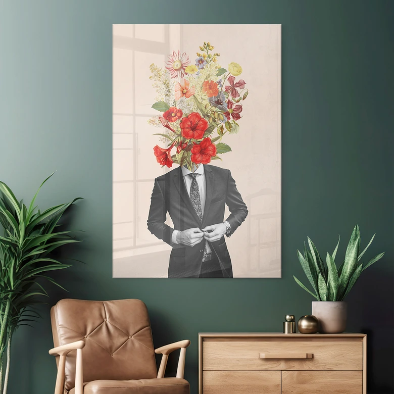 Acrylglasbild Mann im Anzug mit Wildblumen - Frida Floral Studio 