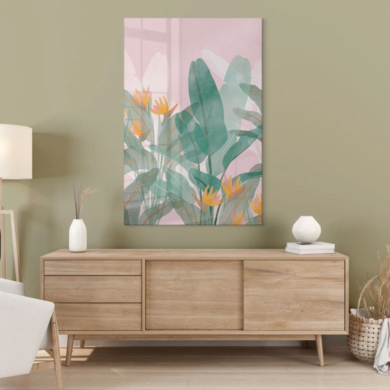 Acrylglas Botanische illustratie in groen en roze - Goed Blauw 