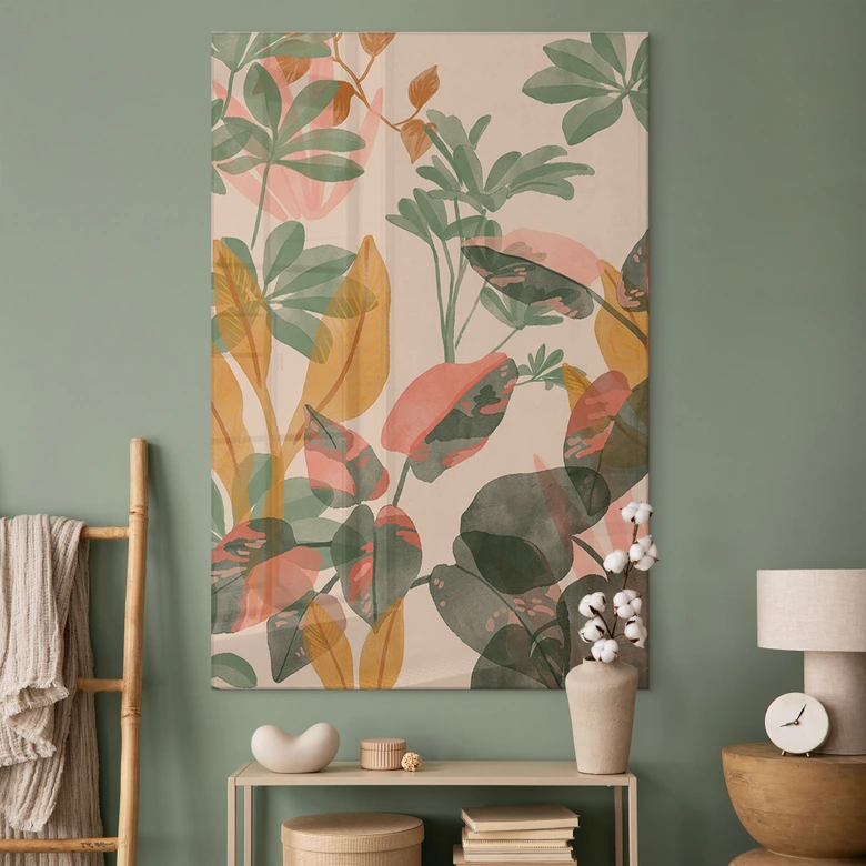 Tableau en verre acrylique Jardin avec plantes tropicales - Goed Blauw 