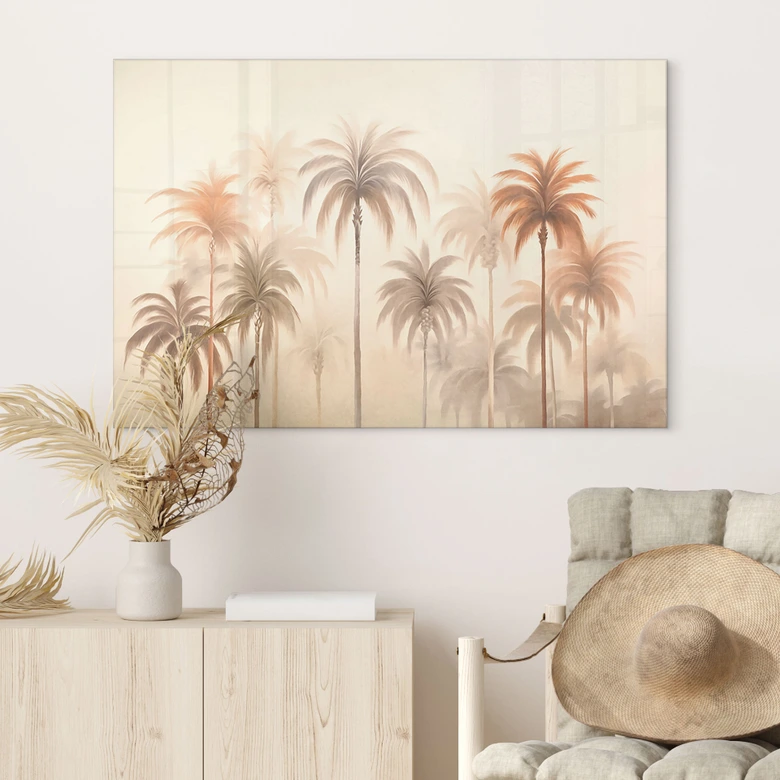 Tableau sur verre acrylique Paysage tropical avec palmiers - Haase 