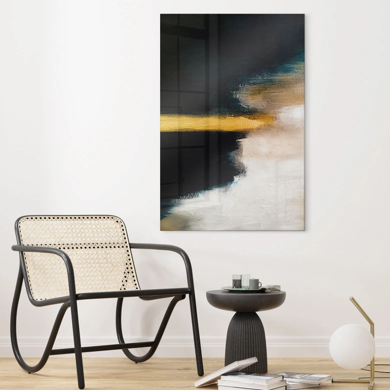Acrylglasbild Pinselstriche Gold und Schwarz - Haniff 