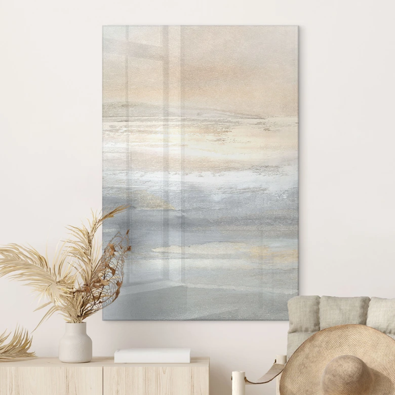 Acrylglasbild Gold-graue Landschaft aus Pinselstrichen - Hobday 
