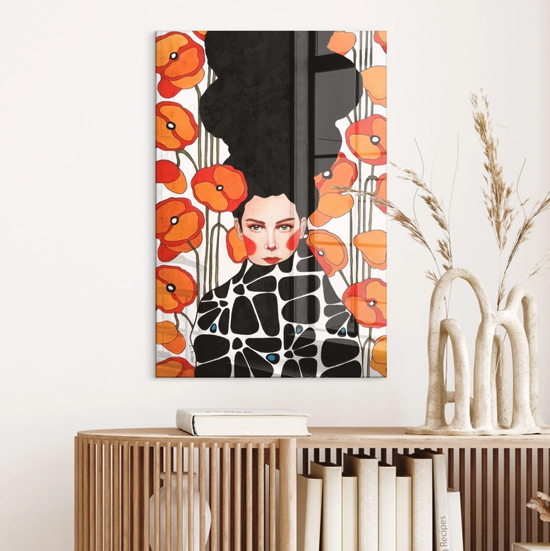 Acrylglasbild Frau mit Retro-Mohnblumen - Hülya 