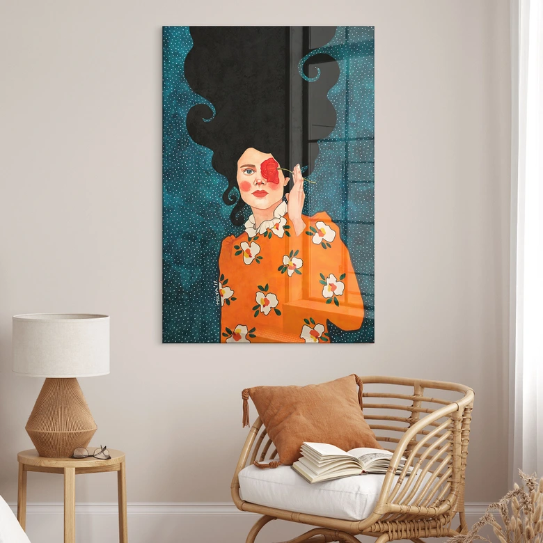 Acrylglasbild Geheimnisvolle Frau mit Rose - Hülya 