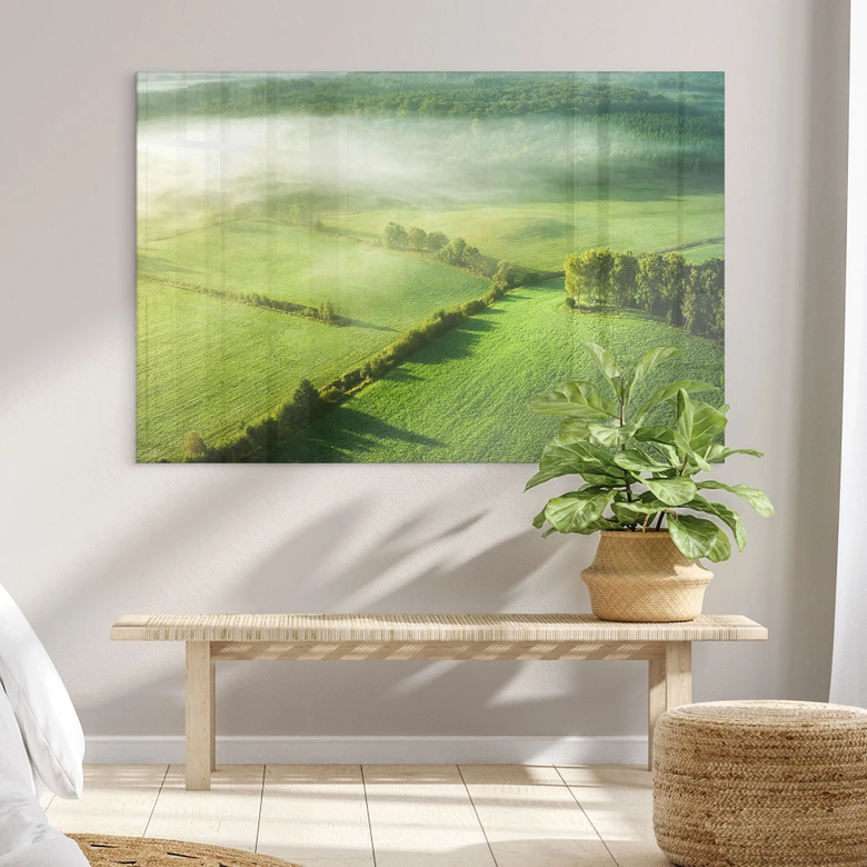 Acrylglasbild Idyllische Felder im Nebel - Keller 
