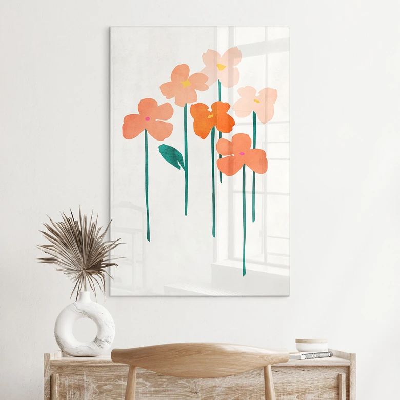 Acrylglasbild Kleine Blumen in Peach-Farben - Kubistika 