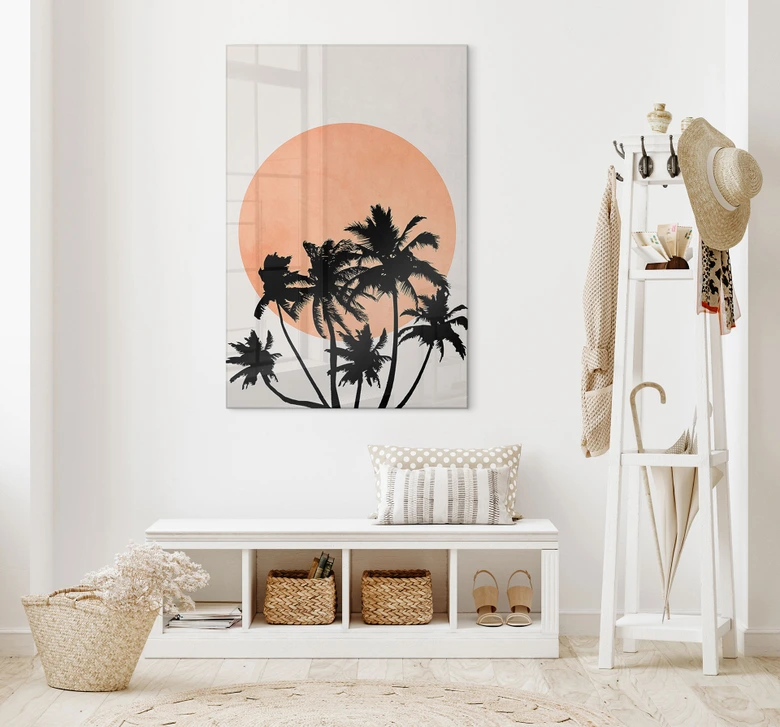 Akrylbillede Palmer foran den orange sol - Kubistika 