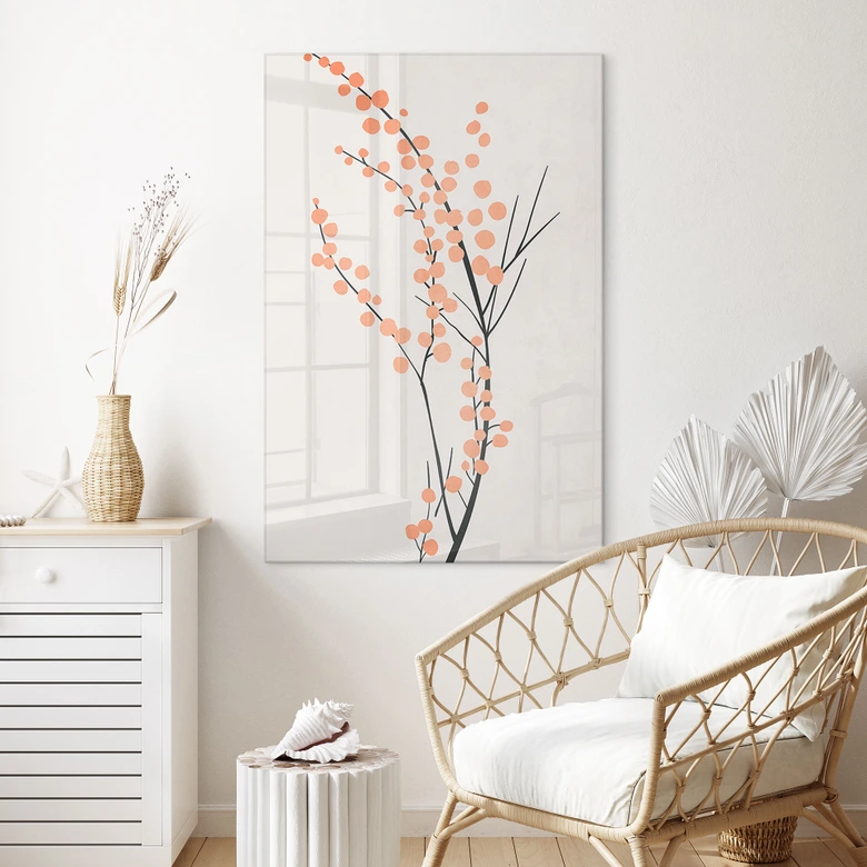 Tableau sur verre acrylique Fleurs de cerisier couleur pêche - Kubistika 