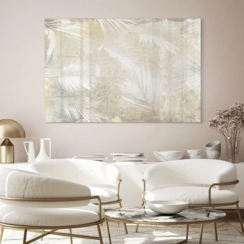 Tableau sur verre acrylique Feuilles de palmier blanches abstraites - Kulik 