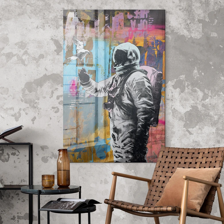 Acrylglasbild Astronaut mit Taube - Kuryliuk 