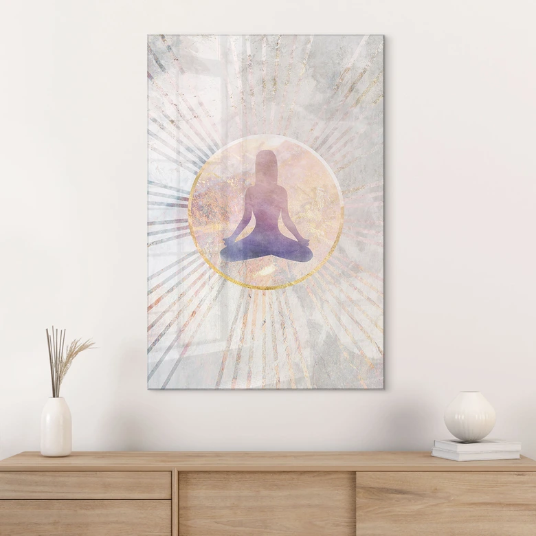 Akrylbillede Lotus position - Meditation i gyldent lys - Manovski 